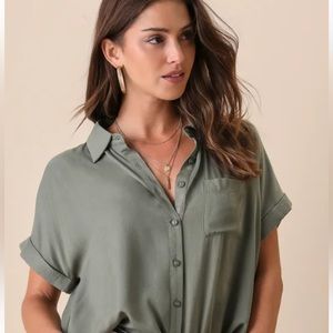 Lulus Blythe Olive Green Short Sleeve Button-Up Top